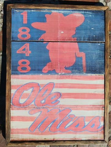 Ole' Miss. Colonel Rebel 1848 Vintage Reclaimed Wood Wall Art