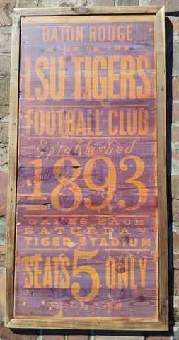 LSU Vintage Reclaimed Wood Wall Sign