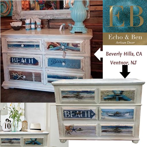 Handcrafted Beach Theme 6 drawer dresser