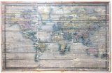 World Map on Reclaimed Wood Wall Art Large