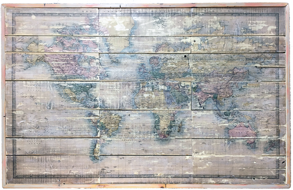 World Map on Reclaimed Wood Wall Art Large