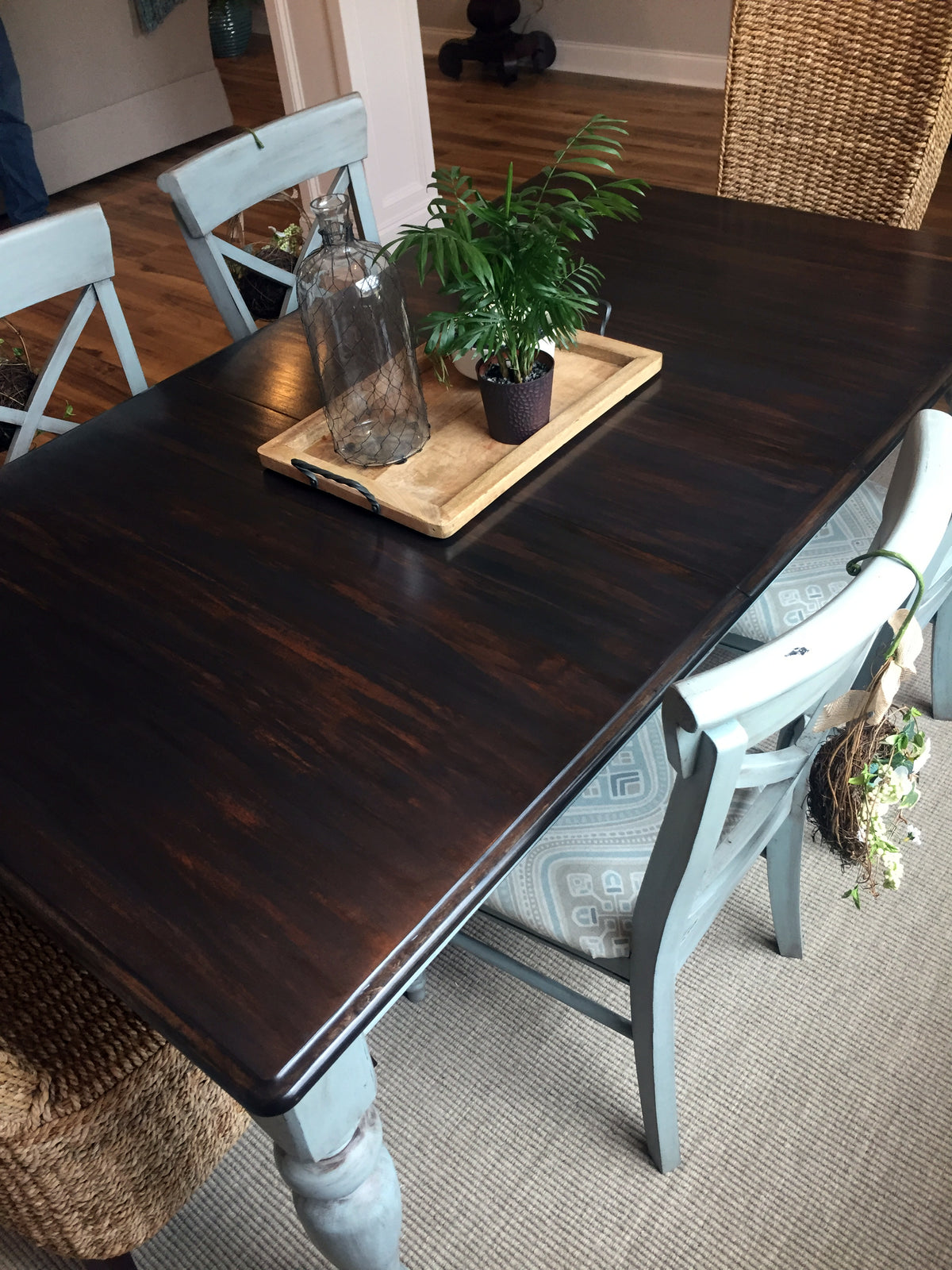 Custom faux finish on dining room table and chairs