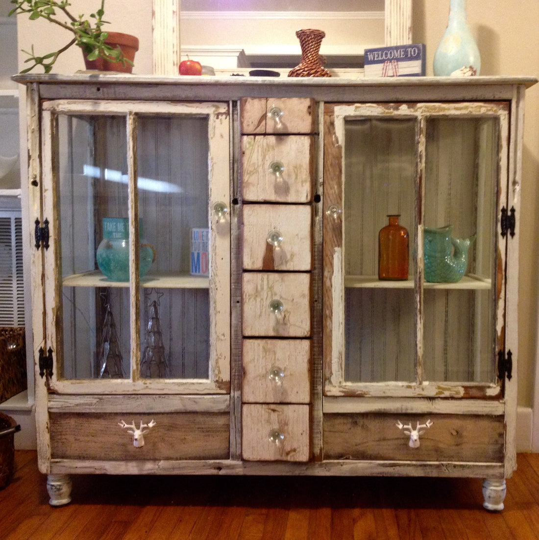 Reclaimed Glass window cabinet made with windows from the early 1900's