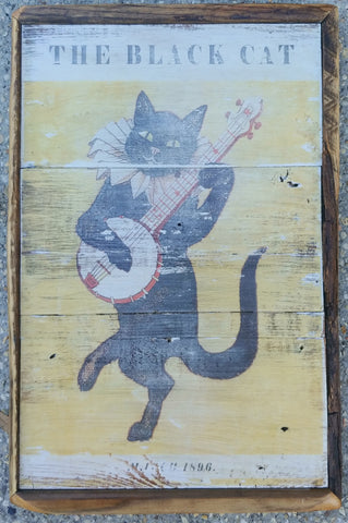 Black Cat Banjo Reclaimed Wood Wall Art