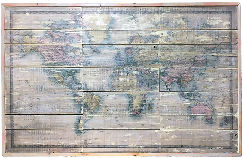 World Map on Reclaimed Wood Wall Art Large